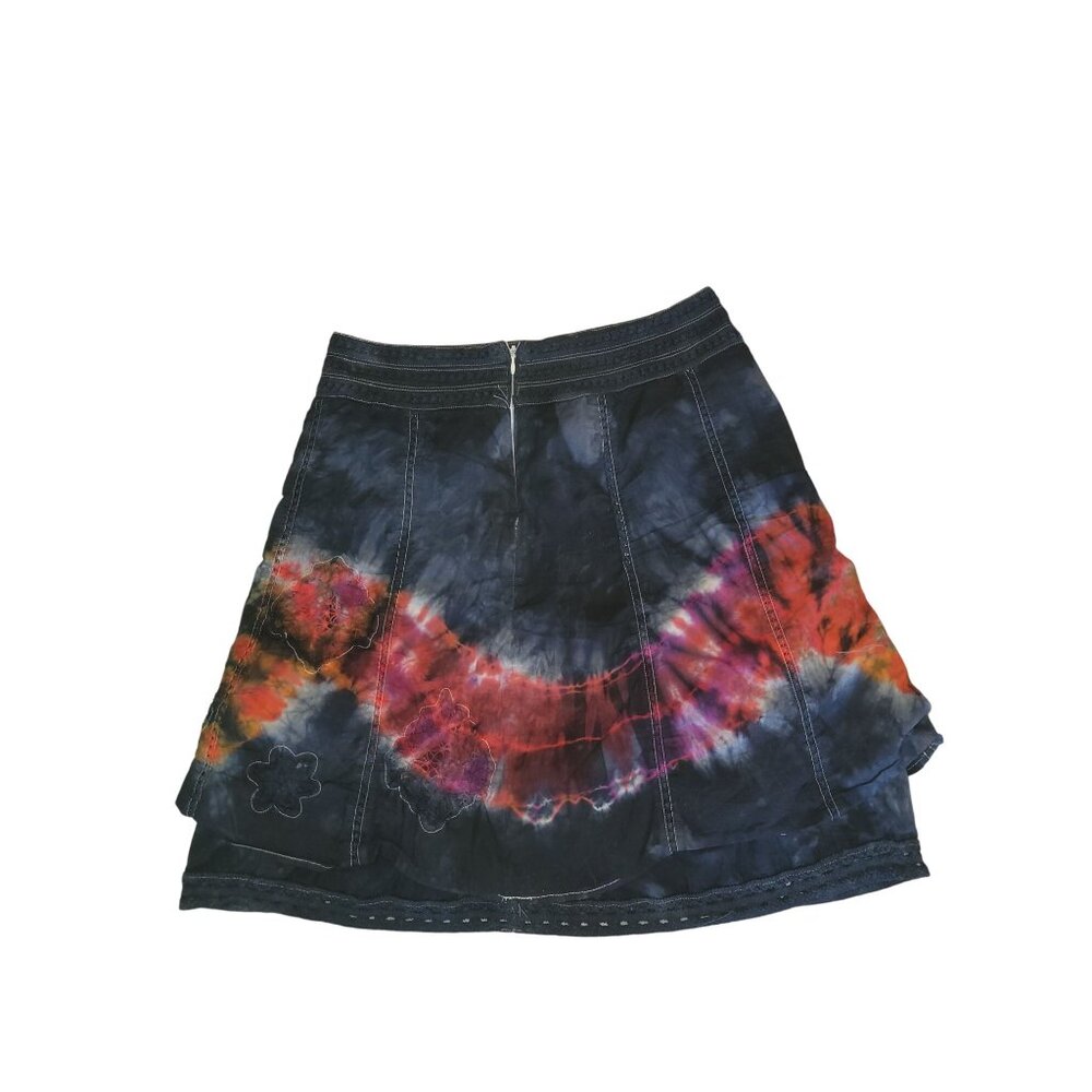 Tie‎ Dye Skirt Embroidery Details Mini Short Festival Rave Party